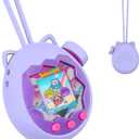 for Tamagotchi Paradise Silicone Case and Knob Cap, Soft Drop-Proof Portable Carrying Protective Case for Tamagotchi Paradise Accessories with Integrated Lanyard (Case Only), Purple