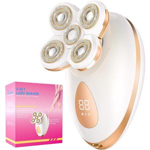 Electric Razors for Women, 5-in-1 Multi-Function Body Shavers for Women Legs, Cordless Ideal Travel Trimmer - Waterproof Wet/Dry Hair Remover Kit, Rechargeable, Gold