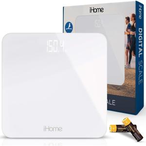 iHome Digital Scale, Bathroom Scale, Batteries Included, Scale Body Weight, Weight Scale, Bathroom Scales for Weight, Digital Scales for Body Weight (White) (One Size)