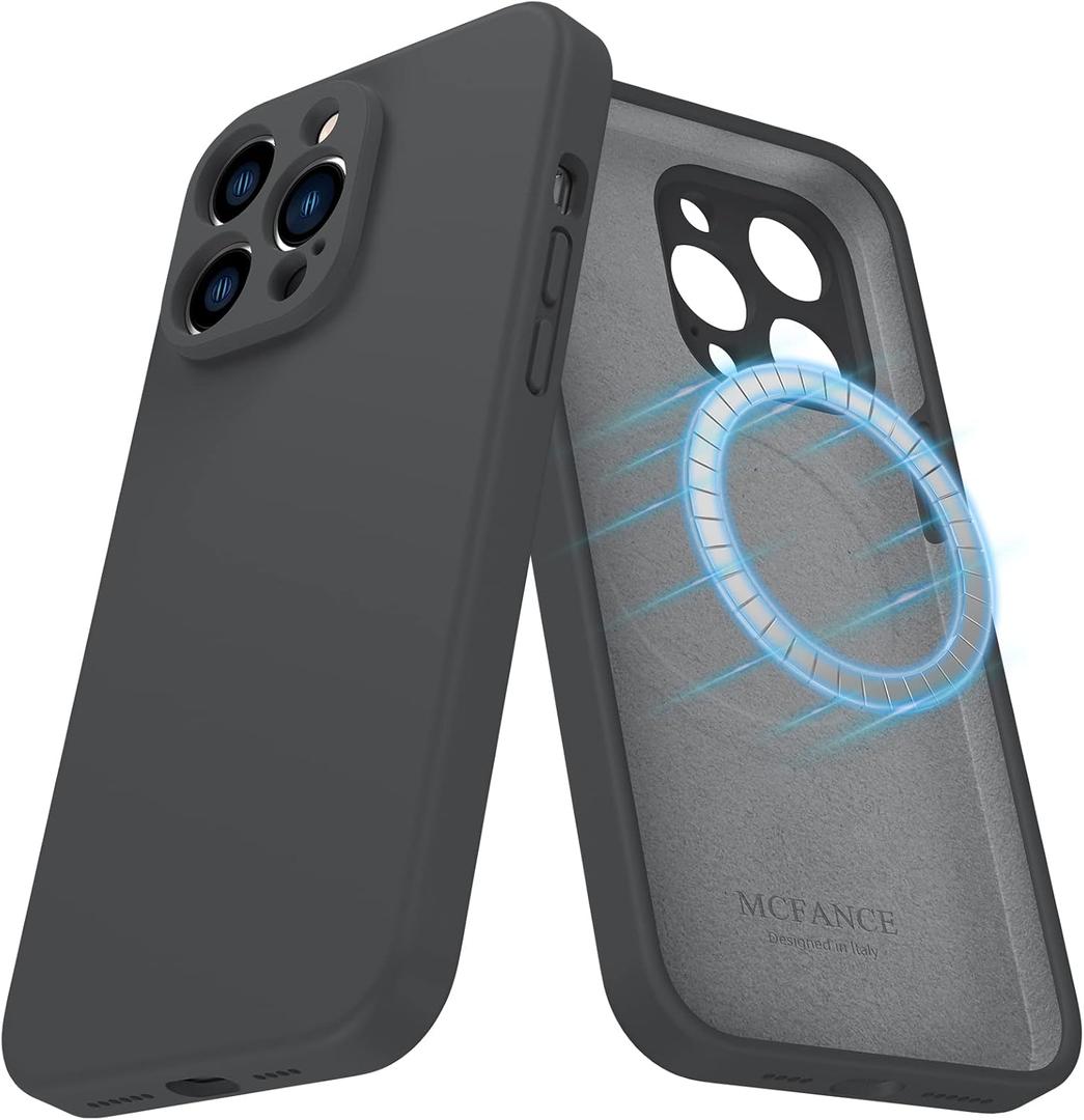 MCFANCE Silicone Magnetic for iPhone 14 Pro Case, Compatible with MagSafe, Full Camera Protection Soft Anti-Scratch Microfiber Lining for iPhone 14 Pro 6.1 inch 2022, Dark Gray