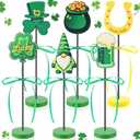 Leinuosen 6 Pcs St. Patrick's Day Table Decorations Wooden Signs Irish-Themed Lucky Green Shamrocks Table Centerpieces with Ribbon St. Patrick's Tiered Tray Decor for Home Party Decor