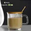 Mfacoy 4 PACK Glass Coffee Mugs with Handle & Spoon, 12 OZ Glass Coffee Cups with Bamboo Lid, Ribbed Glass Cups, Clear Tea Cup for Hot/Cold Beverages, Glassware Set for Americano, Latte, Cappuccino