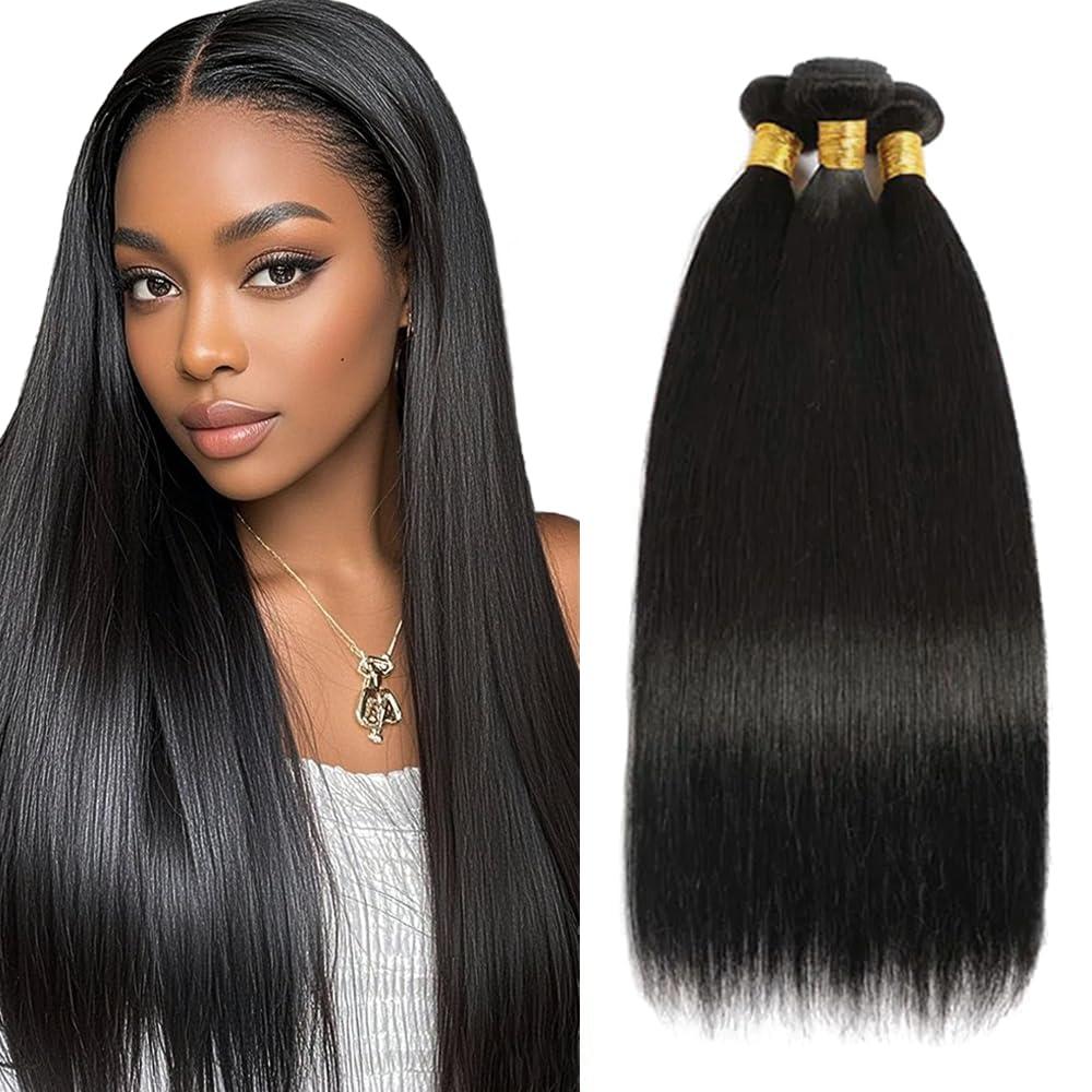 Bundles Human Hair Straight Human Hair Bundles 20 22 24 Inch 8A Grade Unprocessed Brazilian Virgin Hair 3 Bundles (#1b Black FS)