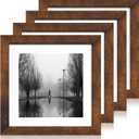 iRahmen 10x10 Picture Frame Set of 4 with Real Glass, Rustic Frames Display 8x8 Picture with Mat or 10 x 10 Without Mat, Wooden Square Photo Frame for Wall Mount and Tabletop Display (Dark Brown)