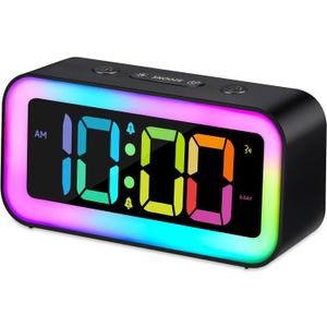 Cadmos Loud Alarm Clock for Bedrooms with Dynamic RGB Night Light,Heavy Sleepers Adults,Dual Alarm,Dimmer,USB Charger,Small Bedside Digital Clock with Led Display for Kids,Teens,Seniors (Black)