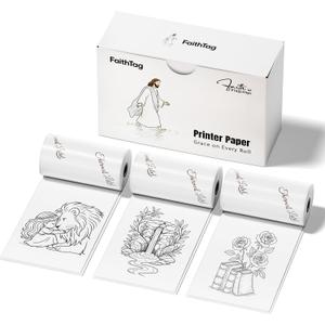 FaithTag 3 Rolls Self-Adhesive Glossy Thermal Printer Paper for F21 & Other Mini Sticker Printers, 2.08-inch, 53mm X 3.5mm, 3-Rolls - White