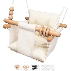 Baby Swing Outdoor Indoor Toddler Swing Seat with Safety Belt, Canvas Hanging Swings Outside Tree Swing Great Gift for Baby Boys Girls Kids Lovers (Cream Checkered)