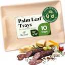 Chic Leaf Compostable Palm Leaf Serving Trays, 10x14 Inch Rectangular Disposable Platters for Charcuterie, Parties, and Catering, Heavy-Duty Microwave Safe Natural Wood-Look Plates, 10 Pack