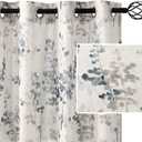 H.VERSAILTEX Sheer Linen Curtains 63 Inch Long Semi Sheer Curtains Draperies for Living Room/Bedroom Vintage Classical Floral Printing Window Treatment Grommet 2 Panels, Bluestone and Taupe