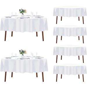 Fokitut 6 Pack Round Tablecloth, 90 Inch, Stain Resistant and Wrinkle Polyester Table Cloth, Fabric Table Cover for Kitchen Dining, Wedding, Party, Holiday Dinner-White