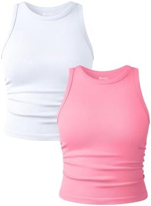 OQQ Women's 2 Piece Tank Tops Crew Neck Sleeveless Basic Stretch Casusal Yoga Crop Camis L