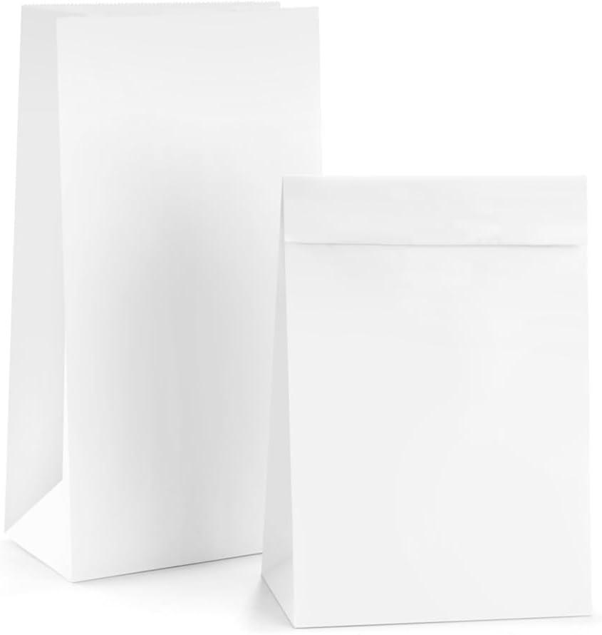 BagDream White Paper Lunch Bags 12LB 7x4.5x13.75 Inches 50Pcs Recyclable Kraft Paper Bags Bulk, Disposable, Large for Snack, Lunch, Sandwich, Burger, Baked Food, Packing, Craft
