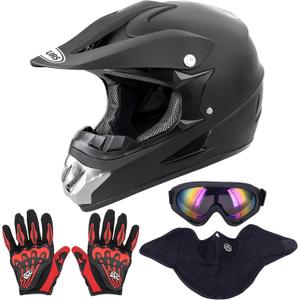 OUMURS Adult Dirt Bike Helmet with Goggles Gloves & Mask Adjustable Sun Visor DOT/FMVSS218 Motorcycle Adults ATV Helmet OffRoad Motocross Downhill Moped MX BMX for UnisexAdultNew Black, S
