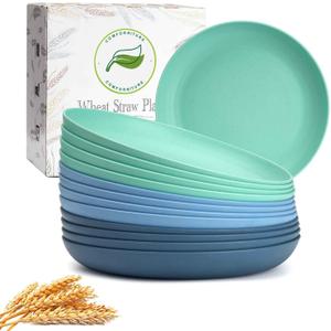 12PCS Unbreakable Dinner Plates, Dishwasher & Microwave Safe Plastic Plates Reusable, Lightweight Wheat Straw Plates for Kitchen (Serenity, 10 IN)