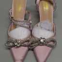 Susanny Women's Closed Toe Rhinstone Wedding Low Heel Slingback Clear Kitten Heels,Adjustable Strap Pointed Toe Bow Pumps High Heeled Prom Dress Shoes 6.5