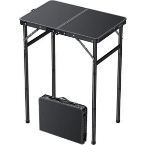 JiGiU Folding Camping Table Portable Pinic Table 3 Level Height Adjustable Aluminum Frame Small Foldable Camp Table Light Weight with Carry Handle for Outdoor Indoor Hiking Camp BBQ Beach (Black)