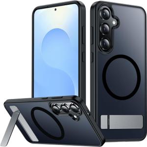 SPIDERCASE Magnetic for Samsung Galaxy S25 Case, [3 Stand Ways][ Military Grade Drop Protection] with Invisible StandCell Phone Gaming Finger Sleeves for S25, Black
