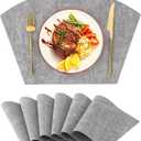 Homaxy Round Table Placemats Set of 6, Washable Wedge Shaped Faux Leather Table Mats, Wipeable Kitchen Dinner Place Mats for Indoor Outdoor, Light Grey