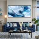 Abstract Wall Art Canvas Artwork for Walls Blue Modern Wall Pictures for Living Room Bedroom and Office Decor, Large Framed Horizontal Statement Print 23.5x47in