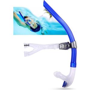 Swim Snorkel for Lap Swimming,Adult Swimmers Snorkeling Gear for Swimming Snorkel Training in Pool and Open Water,Snorkle Center Mount Silicone Mouthpiece One-Way Purge Valve (C-2nd generation-blue)