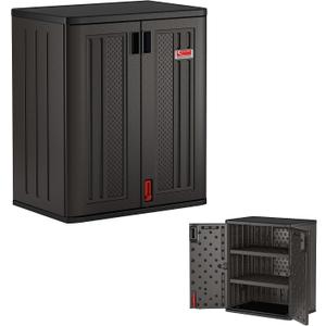 Suncast Heavy-Duty Resin Outdoor Storage Cabinet, 30" W x 20.25" D x 36" H Dark Grey Base Garage Storage Cabinet with Lockable Doors and Metal Reinforced Shelves, Made in The USA