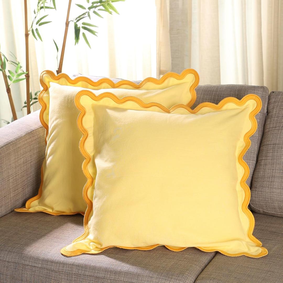 Folkulture Throw Pillow Covers | (18 x 18) Set of 2 Cotton Pillow Cover | Cute Outdoor Pillows | Decorative Throw Pillows for Couch | Yellow Pillow Cases or Couch Pillows for Living Room (Lemon Zest)