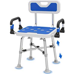 Shower Chair with Arms and Back for Seniors Elderly Handicap Disabled Or Bariatric Adults Heavy Duty 500 Lbs Adjustable Stool Bench Seat for Inside Shower Stall and Bathroom Bath Tub Chairs (Large Shower Chair)