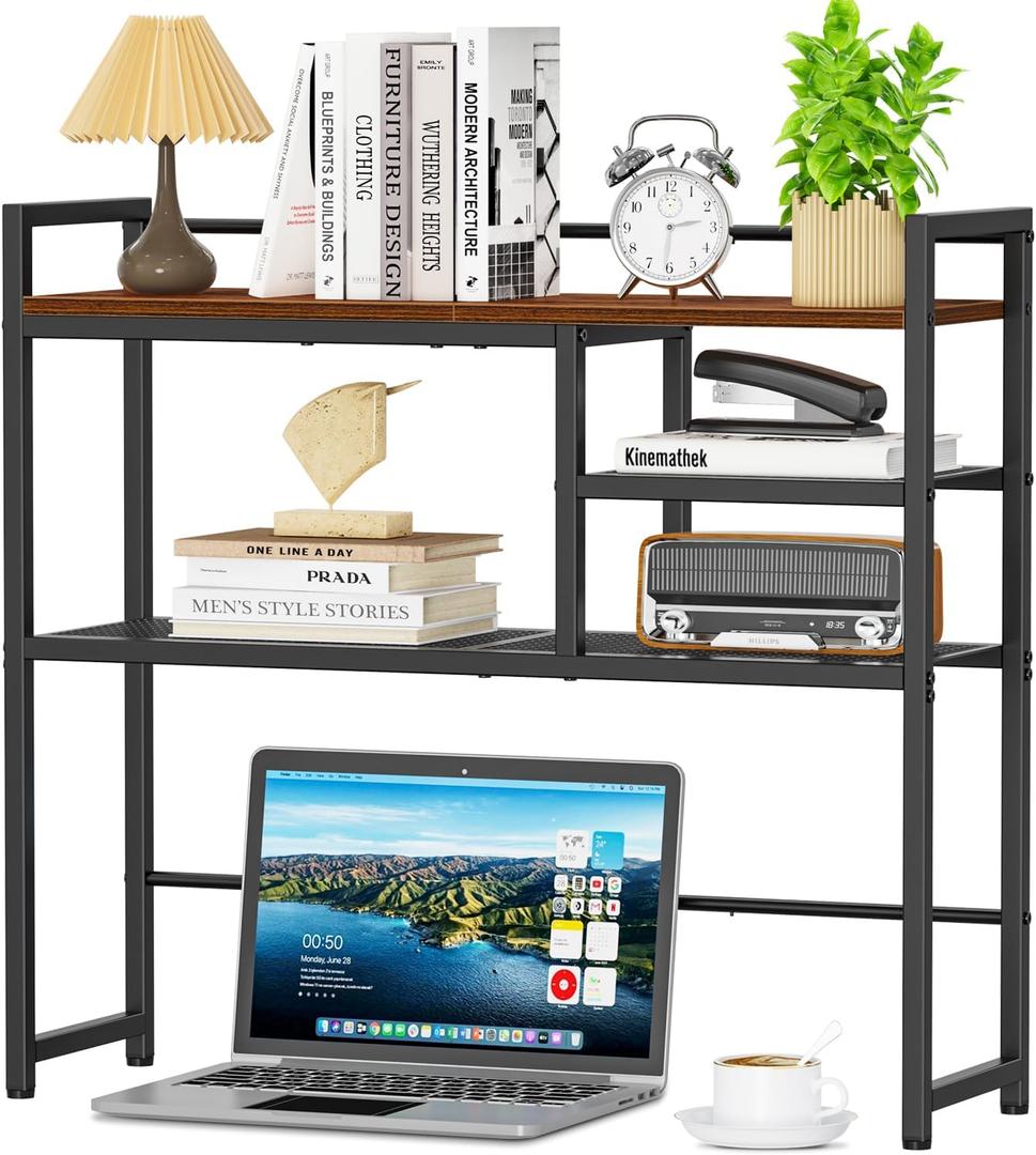 Snughome 31.9" Desk Shelf, Desktop Organizer Shelf, Desk Hutch Dorm, 3-Tier Desk Display Rack, Desktop Bookshelf, Multipurpose Wood Desk Organizer Storage Rack for Home Office Dorm