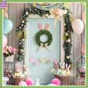 Suncalla 19 inch Easter Bunny Wreath for Front Door Artificial Bunny Wreath with Bow Faux Boxwood Bush Plants Rabbit Spring Door Wreaths for Home Indoor Outdoor Window Wall Party Decor