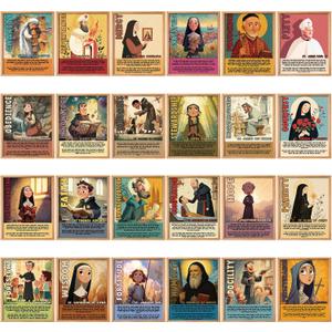 Resurhang 24 Pack Catholic Posters Set Catholic Classroom Decor 8 x 10 in Bible Virtues Quotes from Saints Christian Posters Sunday School Decorations for Learning Space Faith Bulletin Board Gift