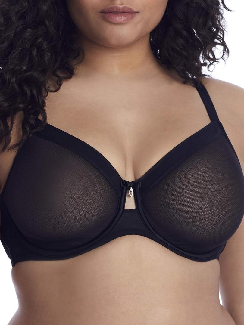 Curvy Couture Women's Sheer Mesh Full-Coverage Unlined Underwire Bra (38G, Black Hue)