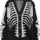 SHENHE Men's Skeleton Pattern Cardigan Sweaters Long Sleeve Unisex Outwear Knitted Coats (Medium, Black)