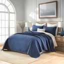 Navy Blue BeddingCotton King Size Comforter SetFarmhouse Printed Pattern BedspreadsSoft Cotton Quilt Solid Color Lightweight Bedspread All Seasons 3 Piece