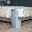 Mind Reader Slim Laundry Hamper with Lid, 40L Clothes Basket, Narrow Tapered Design with Ventilated Cutout Pattern, Plastic, Baby Blue