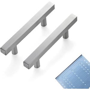 Ravinte 10 Pack 3 Inch Cabinet Pulls Brushed Nickel Sqaure Kitchen Cabinet Handles Silver Cabinet Hardware Stainless Steel Drawer Pulls 5 Inch Overall Length with Mounting Template (3" hole center)