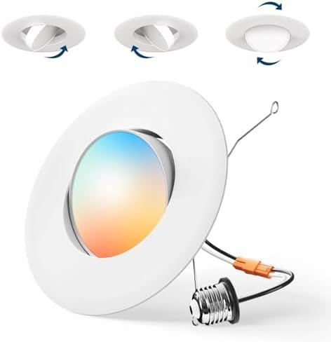 Amico 1 Pack 6 Inch Retrofit Eyeball Gimbal Can Lights, Adjustable Eyeball Directional 5CCT LED Recessed Lights, Dimmable, 2700K/ 3000K/ 3500K/ 4000K/ 5000K Selectable, 7W 650LM, ETL&FCC