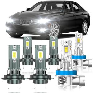 Compatible with BMW 328i 2007-2016 Fog Bulbs, High&Low Beam Fog Light Bulbs Combo, 800% Super Bright 6000K Cool White, Plug and Play, Pack of 6