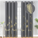 Estelar Textiler Dark Grey Blackout Curtains & Drapes 84 Inch Length 2 Panels Set for Living Room, Thermal Insulated Room Darkening Gold Palm Leaf Pattern Grommet Drapes for Bedroom, 52Wx84L,Dark Gray