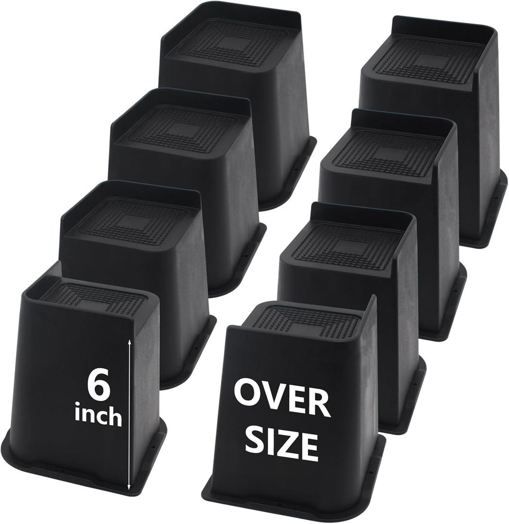 8 Pack Bed Risers 6 inch Heavy Duty, Oversized Furniture Risers, Black Bed Lifts Risers for Table, Sofa, Chair, Couch, Desk, Bed Frame Risers Supports Up to 6,500 Lbs