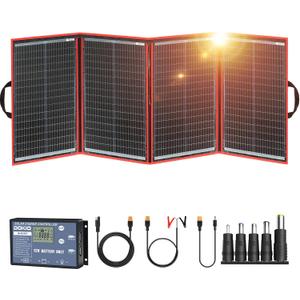 DOKIO 200W Portable Foldable Solar Panel Kit (20x27in, 9.7lb), with Separate Controller and Dual USB, Monocrystalline Charger for 12V Batteries & Power Stations, RV Camping Trailer Emergency Backup (220W)