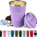 2pcs Vacuum-Insulated Stainless Steel Travel Coffee Mug, Leak-Proof Reusable Coffee Cup with Lid - Keep Hot & Cold Drinks for Hours, Durable Insulated Tumbler for Men & Women (Purple and Pink, 12OZ)