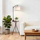 Floor Lamp with Oval Side Table, 3 Color Temperature 9W LED Bulb, Remote and Foot Switch Control, USB A and C Ports, Dual AC Outlets, 1-Hour Timer, Modern Lamp for Living, Bedroom, Brown