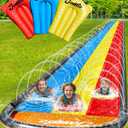 JAMBO 18ft Triple Lane Slip Splash and Slide with 3 Bodyboards with Built in Surround Sprinkler for Backyard Outdoor Water Fun for Kids