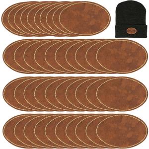 40 Pcs PU Leather Hat Patches Blank Leatherette with Adhesive for Laser Engraving Supplies Custom Fabric Repair Sew 3 x 2 Inches (Brown, Oval)