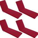Chaise Lounge Cushions Outdoor Set of 4 - Waterproof and Fade Resistant Sun Lounger Replacement Cushions - Patio Lounger Pads with Removable Cover for Pool, Deck, Lawn, 72 x 21 x 3 Inch, Red