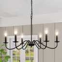 Black Chandelier, 6-Light Farmhouse Chandelier for Dining Room Lighting Fixture, 27.59" Rustic Industrial Modern Candle Chandelier for Bedroom, Kitchen, Living Room, Foyer and Hallway