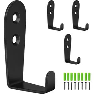 CGBE 4 Pack Coat Hooks for Wall, Stainless Steel Heavy Duty Outdoor Hooks for Hanging Towel No Rust Outside Towel Hooks Wall Mounted with Screws and Anchor for Key, Towel, Bags, Cup, Hat (Black)