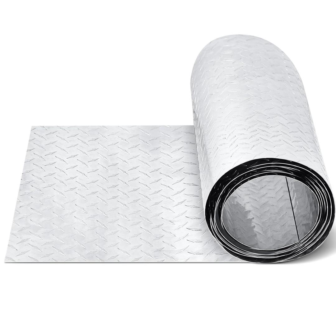 1pcs 10'' x 120'' Diamond Plate Sheet Metal, 17GA Heavy Duty Tread Aluminum Sheet Silver Diamond Cross Pattern Plate for Wall Covering, Cargo Trailer, RV and More