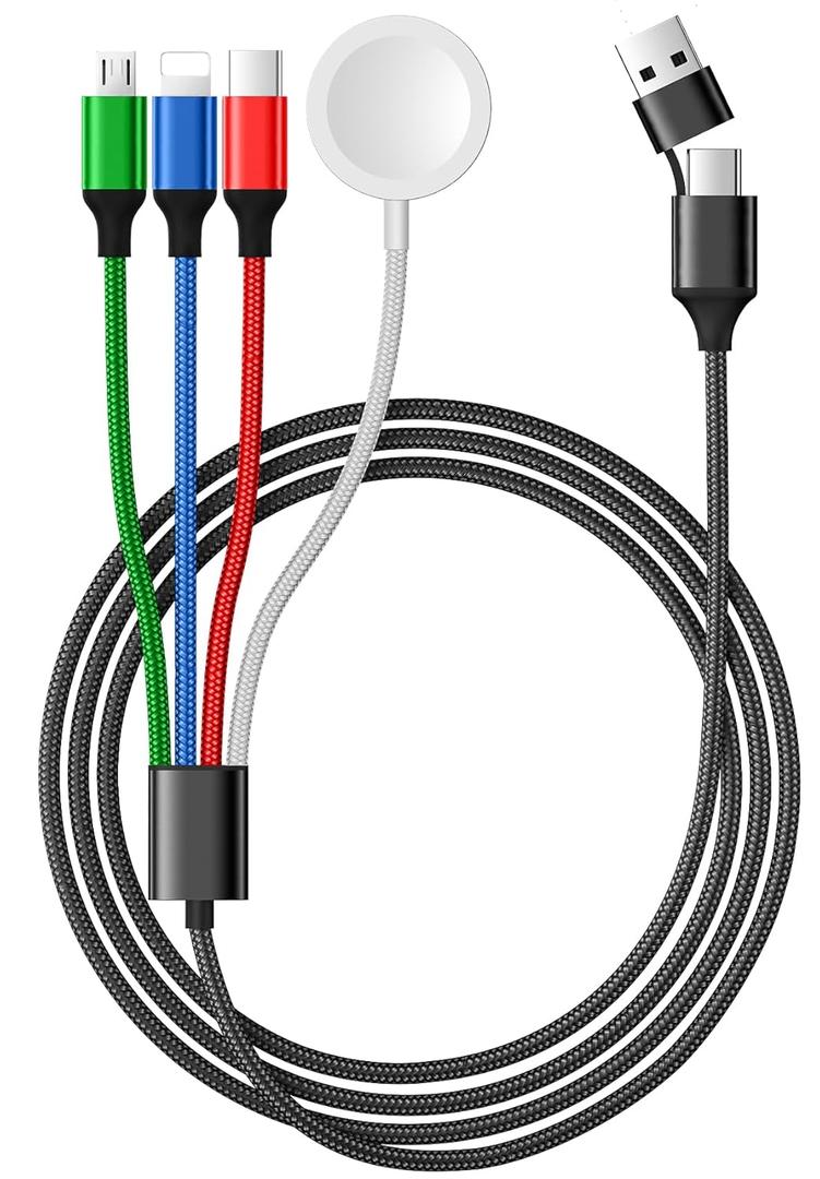 Temdan for Apple Watch Charger,4 in 2 USB C Cable for iPhone 17 Charger/Type C/Lightning/Micro USB,Multi Charging Cable Cord,Portable Travel Vacation Essentials Designed for iWatch &iPhone 16-12