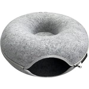 liefoytimn Tunnel nest, Donut nest, Fun Ventilation peep Hole, Detachable Zipper cat Bed, Felt Washable, All Season Universal cat Bed Suitable for Cats (Light Gray, Small)